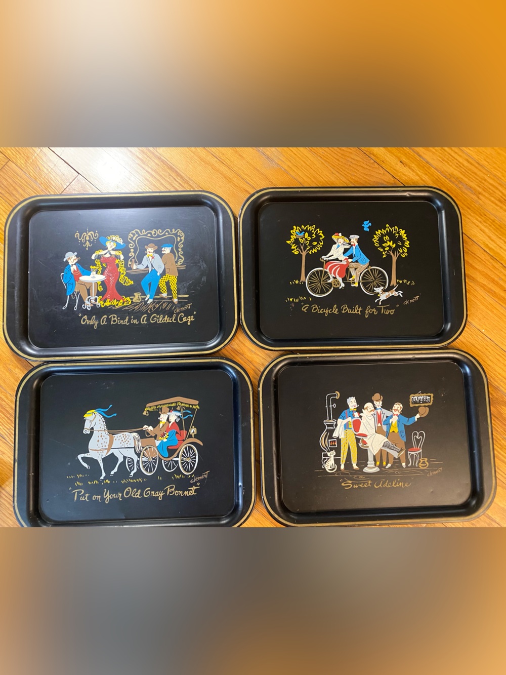 Vintage 50’s Clement Signed Trays by Nashco Set of 4~Very Rare!